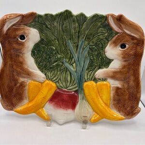 Vintage 1996 FITZ & FLOYD Omnibus Bunnies W/Carrots, Radishes, Onions Platter